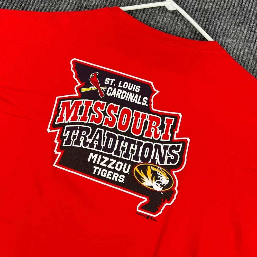 St. Louis Cardinals Missouri Tigers Shirt Mens 2XL XXL Red Short Sleeve MLB NCAA - Picture 1 of 11